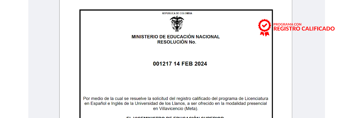 Obtención del Registro Calificado para el programa de Licenciatura en Español e Inglés